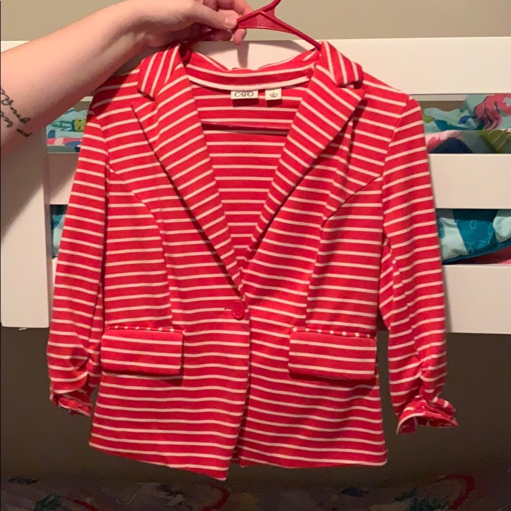 Pink and white striped blazer